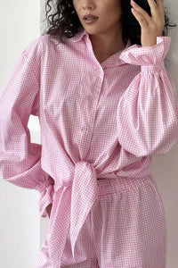 Willluxe® Sweetheart Pink Plaid Ruffle 2-Piece Loungewear Set