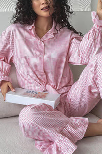 Willluxe® Sweetheart Pink Plaid Ruffle 2-Piece Loungewear Set