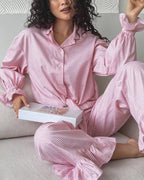 Willluxe® Sweetheart Pink Plaid Ruffle 2-Piece Loungewear Set