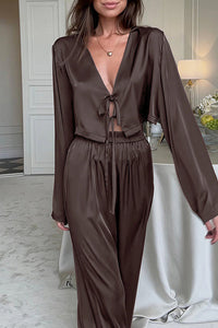 Willluxe® Satin Tie-Front Lounge Set