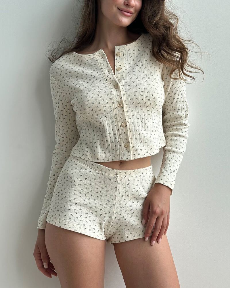 Willluxe® Floral Knit Long Sleeve & Shorts Loungewear Set