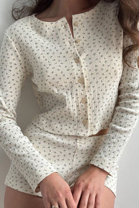 Willluxe® Floral Knit Long Sleeve & Shorts Loungewear Set