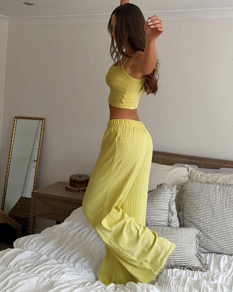 Willluxe® Ribbed Cami & Wide-Leg Pant Lounge Set