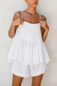 Willluxe® Cotton Lace-Trim Cami Loungewear Set