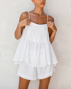 Willluxe® Cotton Lace-Trim Cami Loungewear Set