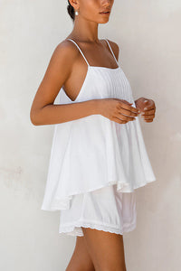 Willluxe® Cotton Lace-Trim Cami Loungewear Set