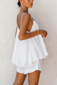 Willluxe® Cotton Lace-Trim Cami Loungewear Set