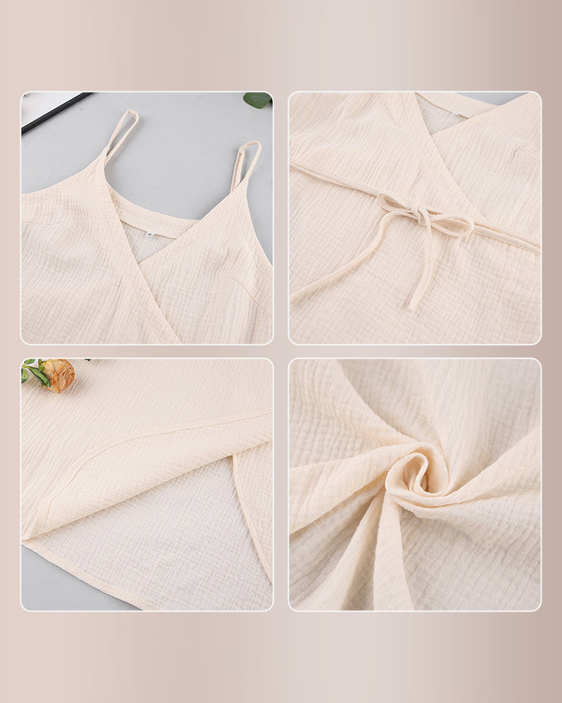 Willluxe® V-Neck Lounge Slip Double Gauze Wrap Nightgowns