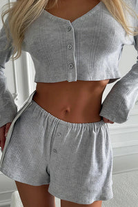 Willluxe® Minimalist Grey Ribbed Knit Set