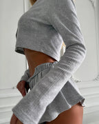 Willluxe® Minimalist Grey Ribbed Knit Set