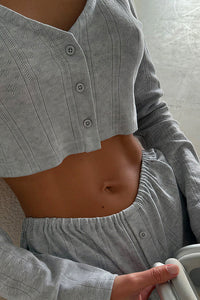 Willluxe® Minimalist Grey Ribbed Knit Set