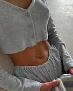 Willluxe® Minimalist Grey Ribbed Knit Set