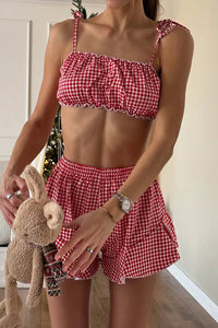 Willluxe® Sweetheart Red Gingham Ruffle Cami & Shorts Pajama Set