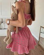 Willluxe® Sweetheart Red Gingham Ruffle Cami & Shorts Pajama Set