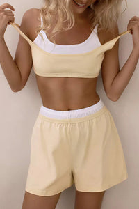 Willluxe® Casual Spliced Camisole & High Waist Shorts Sleepwear