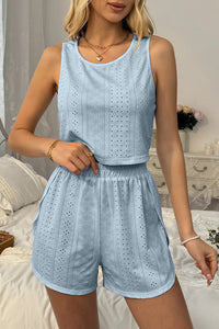 Willluxe® Pointelle Tank & Slit Shorts Sleepwear