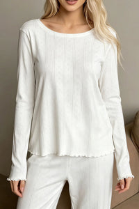 Willluxe® Ribbed Knit Long Sleeve Loungewear Set with Lettuce Trim