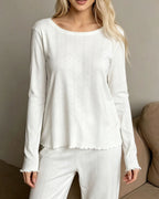 Willluxe® Ribbed Knit Long Sleeve Loungewear Set with Lettuce Trim