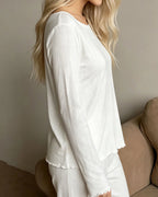 Willluxe® Ribbed Knit Long Sleeve Loungewear Set with Lettuce Trim