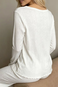 Willluxe® Ribbed Knit Long Sleeve Loungewear Set with Lettuce Trim