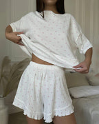 Willluxe® Sweetheart Waffle Knit Loungewear Set with Ruffle Shorts
