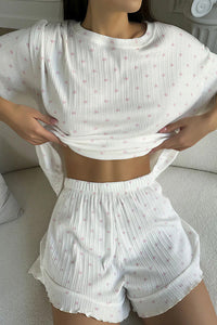Willluxe® Sweetheart Waffle Knit Loungewear Set with Ruffle Shorts