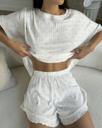 Willluxe® Sweetheart Waffle Knit Loungewear Set with Ruffle Shorts