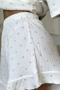 Willluxe® Sweetheart Waffle Knit Loungewear Set with Ruffle Shorts