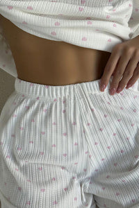 Willluxe® Sweetheart Waffle Knit Loungewear Set with Ruffle Shorts