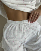 Willluxe® Sweetheart Waffle Knit Loungewear Set with Ruffle Shorts
