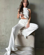 Willluxe® Heart Print Sleeveless Knit Lounge Set with Ruffle Pants