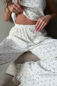 Willluxe® Heart Print Sleeveless Knit Lounge Set with Ruffle Pants