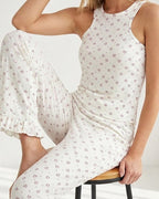 Willluxe® Heart Print Sleeveless Knit Lounge Set with Ruffle Pants