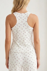 Willluxe® Heart Print Sleeveless Knit Lounge Set with Ruffle Pants
