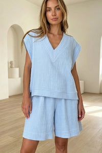 Willluxe® Muslin V-Neck Relaxed Short Set