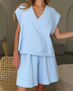 Willluxe® Muslin V-Neck Relaxed Short Set