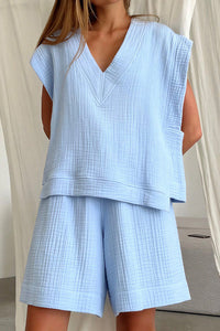 Willluxe® Muslin V-Neck Relaxed Short Set