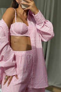 Willluxe® Striped 3-Piece Lounge Set - Shirt, Bralette & Pants