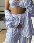 Willluxe® Striped 3-Piece Lounge Set - Shirt, Bralette & Pants