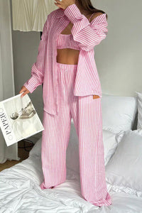 Willluxe® Striped 3-Piece Lounge Set - Shirt, Bralette & Pants