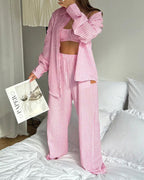 Willluxe® Striped 3-Piece Lounge Set - Shirt, Bralette & Pants