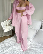 Willluxe® Striped 3-Piece Lounge Set - Shirt, Bralette & Pants
