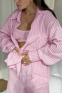 Willluxe® Striped 3-Piece Lounge Set - Shirt, Bralette & Pants