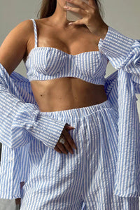 Willluxe® Striped 3-Piece Lounge Set - Shirt, Bralette & Pants