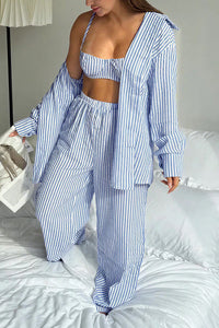 Willluxe® Striped 3-Piece Lounge Set - Shirt, Bralette & Pants