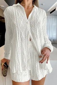 Willluxe® Textured Jacquard Long Sleeve & Shorts Lounge Set