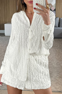 Willluxe® Textured Jacquard Long Sleeve & Shorts Lounge Set