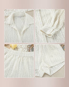 Willluxe® Textured Jacquard Long Sleeve & Shorts Lounge Set
