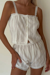 Willluxe® Cotton Breeze Lace Trim Cami Lounge Set
