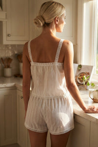Willluxe® Cotton Breeze Lace Trim Cami Lounge Set